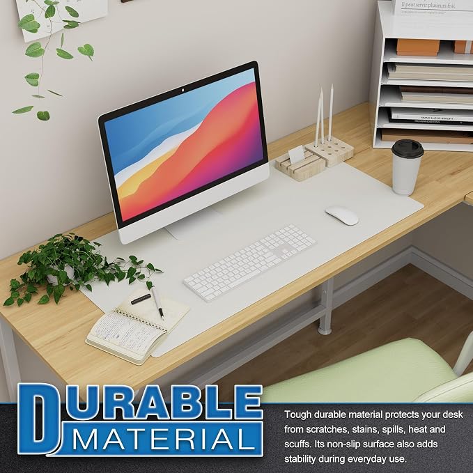 K KNODEL Large Office Desk Mat, Leather Mouse Pad (31.5"x15.7", White) | Desk Pad, Keyboard Pad, Computer and Laptop Mat, Desktop Protector and Cover, Writing Pad and Blotter for Home Office