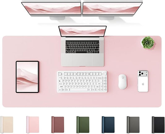 YSAGi 47.2" x 17" Large PU Leather Desk Mat for Keyboard and Mouse - Waterproof Non-Slip Desk Pad Protector for Office, Home, Writing Desk, Pink