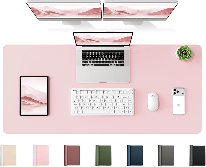 YSAGi 47.2" x 24" Large PU Leather Desk Mat for Keyboard and Mouse - Waterproof Non-Slip Desk Pad Protector for Office, Home, Writing Desk, Pink