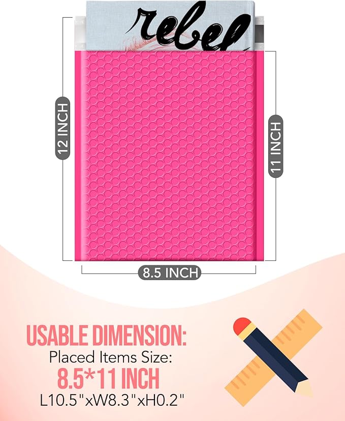 GSSUSA Pink Bubble Mailers 8.5x12 Padded Envelopes 40 Pack Self-Seal Packaging Bags, Small Business Supplies, Padded Mailers, Bubble Envelopes, Mailing Bags, Packaging for Small Business,Pink