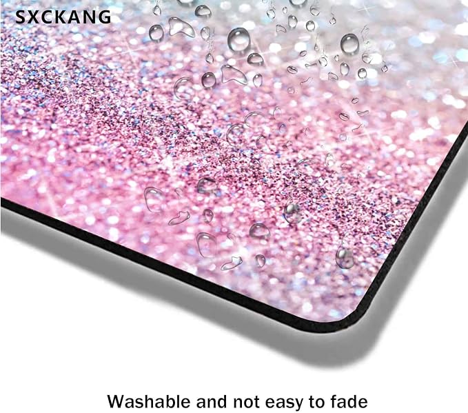 Pink Blue Sparkly Mouse Pad Cute, Rubber Glitter Bling Gradient Mousepad for Kids Girls, Rectangle Non-Slip Small Mouse Pads for Laptop Computer, 9.5 X 7.9 Inch