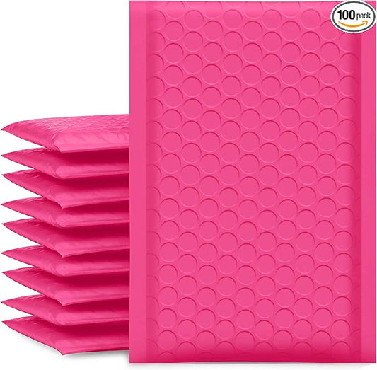 UCGOU Bubble Mailers 4x8 Inch Hot Pink 100 Pack Poly Padded Envelopes Small Business Mailing Packages Opaque Self Seal Boutique Shipping Bags Bubble Mailer