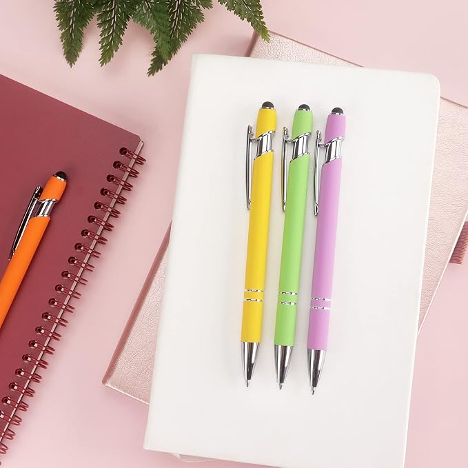 Bribobo 8 Pack Ballpoint Pen 2-in-1 Stylus, 1.0 mm Black Ink | Retractable Ballpoint Pen with Stylus tip, Metal Stylus Pen for Touch Screens