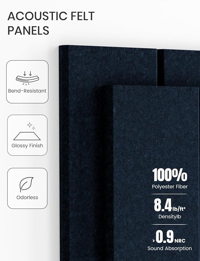 28" x 18" Cork Board Alternative, Wide Stripe, Carbon Blue | 6-Pack Felt Pin Board Tiles, 30 Adhesive Tabs, Custom Wall Layout, Photo Display, Memo Board, Office, Classroom, Dorm
