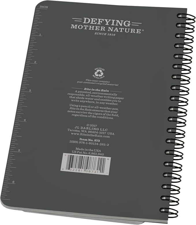 Rite in the Rain Weatherproof Side Spiral Notebook, 4.625" x 7", Gray Cover, Universal Pattern (No. 873) | writing-pencils