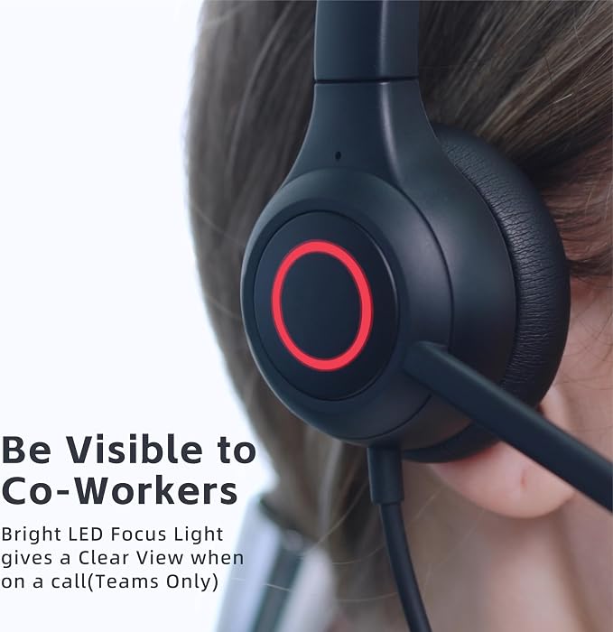 VoicePro 80 Office Wired Computer Headset with Teams Focus Busy Light | Noise Canceling Microphone | in-line Call Control | Compatible With All Call Platforms | USB-A and USB-C for PC and Cell Phone