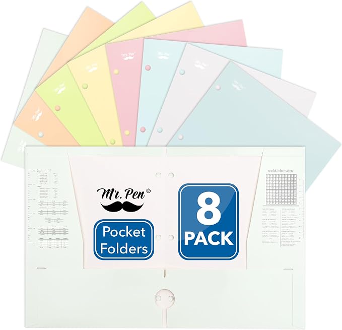 Mr. Pen- 4-Pocket Folders, 8 Pack, 12.5" x 9.5", Vibrant Colors | Tear-Resistant Paper Folders with Pockets 3 Holes Punched, High Capacity