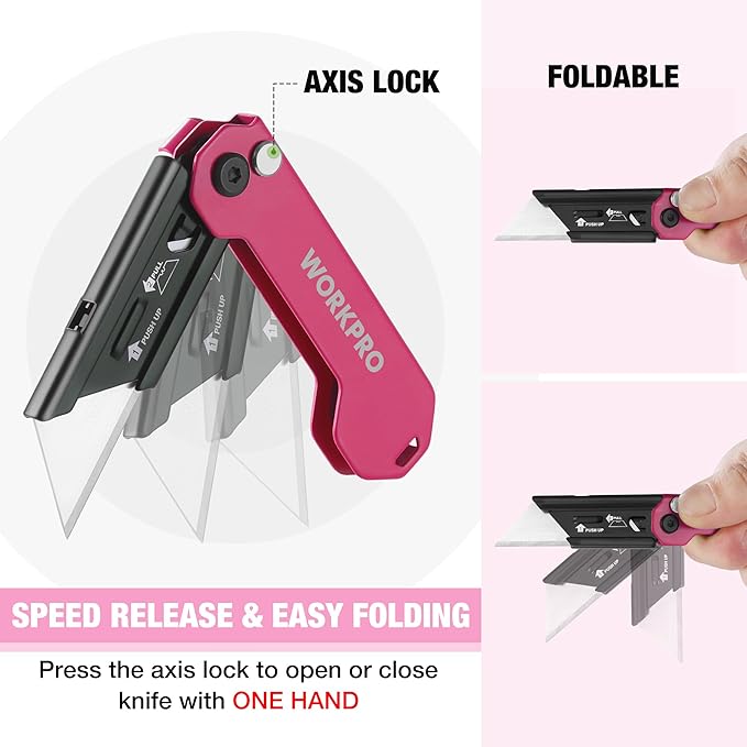 WORKPRO EDC Folding Utility Knife, Mini Box Cutter with Quick Open Axis Lock, Quick Change Blade Razor Knife, Foldable Small Pocket Knife with Belt Clip