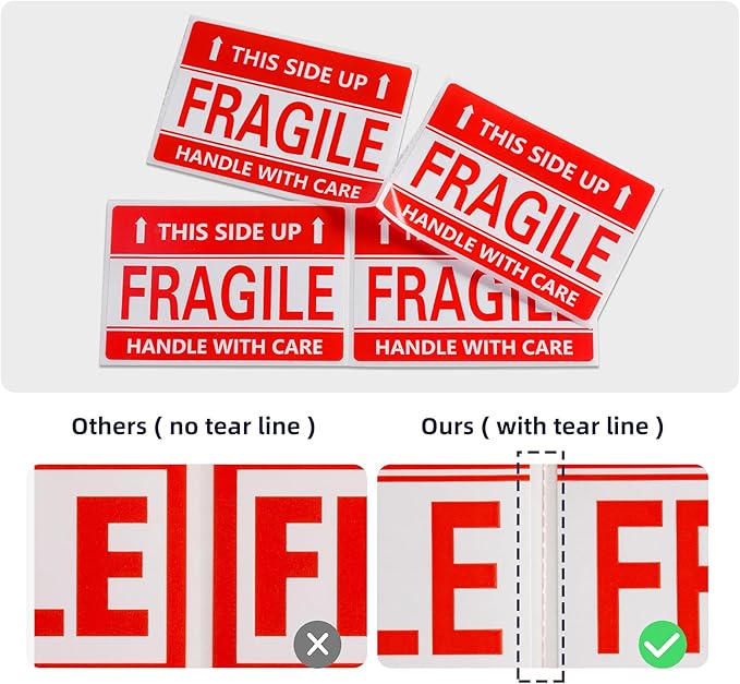 3 x 2 Inch Handle with Care This Side Up 300 Permanent Adhesive Fragile Stickers for Shipping Moving Glass Labels (1 Roll, 300 Labels)