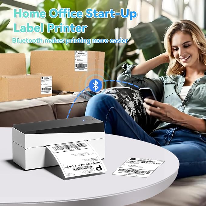 Bluetooth Shipping Label Printer 4x6, Wireless Thermal Printer | Thermal Label Printer for Small Business, Shipping Packages, Office, Home, Compatible with Amazon, Tik Tok, USPS