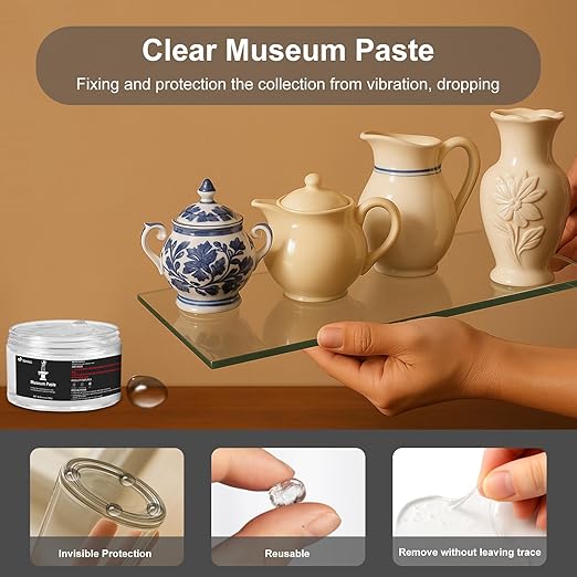6.35 oz Exhibits Fixing Gel for Museum, Removable Clear Museum Paste Putty Wax, Reusable & No Residue, Fixed Collection Artifacts and Decorations to Prevent Vibration, Falling