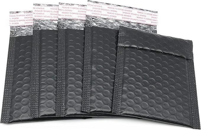 5x7 Inch Black Poly Bubble Mailers Small Self-Sealing Shipping Bags 100Pack | Waterproof Packaging Padded Envelopes