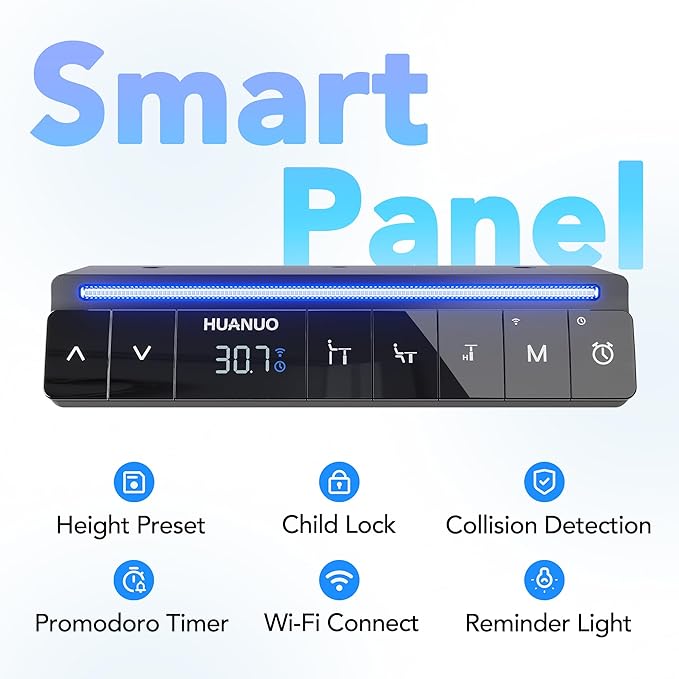 HUANUO One-Piece AI-Powered Electric Standing Desk, Smart APP, Work with Alexa & Google, Adjustable Height, 3 Memory Settings, Sedentary Reminder, Ergonomic Sit-Stand Desk, 32-inch, Black