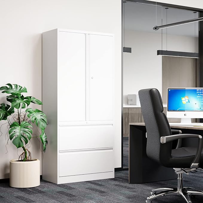 Fesbos Metal Steel Storage Cabinets with Lockable Drawers and Doors Lateral File Cabinets Steel Metal Filing Lockers for Home Office Hanging Files Letter/Legal/F4/A4 Size