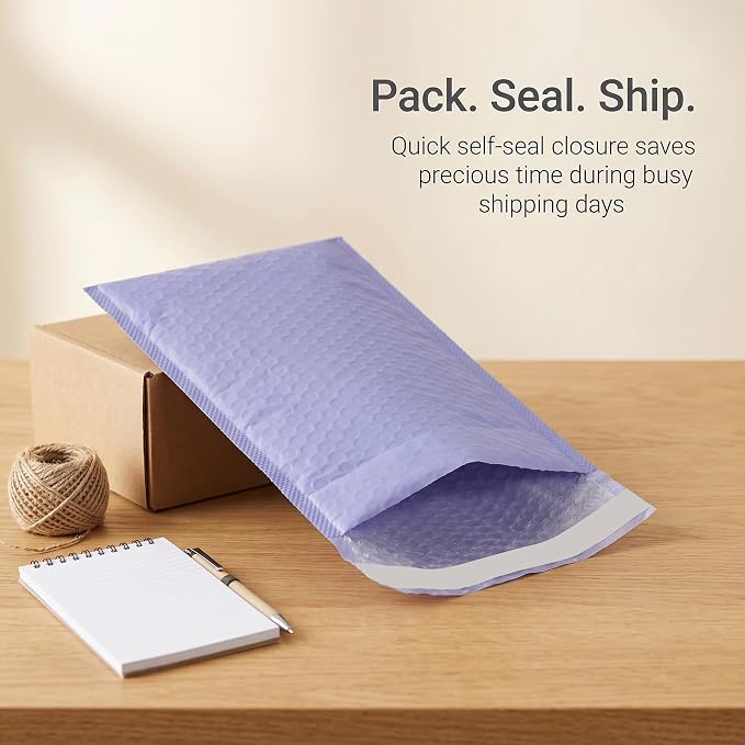 100 PCS 5 x 6 Inch Purple Poly Bubble Mailers, Waterproof Padded Self Seal Adhesive Shipping Envelopes for Small Business Packing Supplies