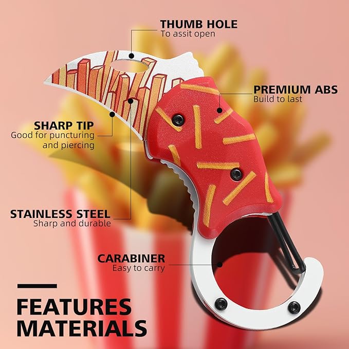 Small Pocket Knife for Women Men，Cute Folding Knife Box Cutter，Folding Utility Knife with 1.38''Sharp Blade，Mini EDC Knives for Everyday Carry,Ideal Gifts for Men and Women（Fries）