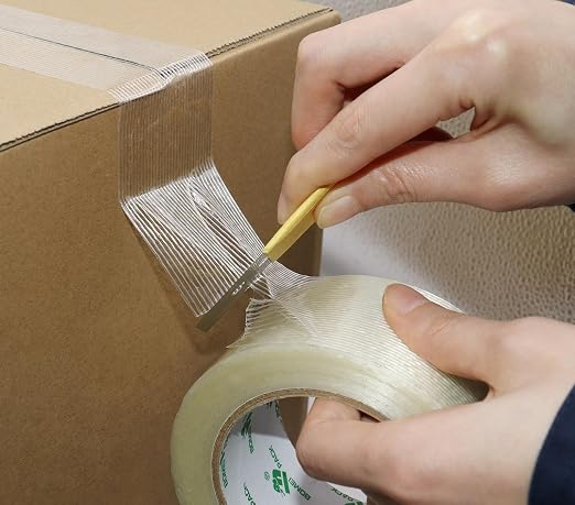 BOMEI PACK 12PACK Reinforced Packing Tape, 5.5Mil 2Inx 55Yds, Heavy Duty Filament Strapping Tape 2inch for Packing Shipping, Moving and Storage, Total 660yds