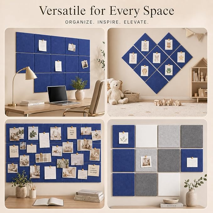Felt Bulletin Board Tiles, Cork Board Alternative, 48 x 36 in | 0.35 in modular felt wall tiles for notes, photos, schedules, reminders in offices, classrooms, home & office workspace