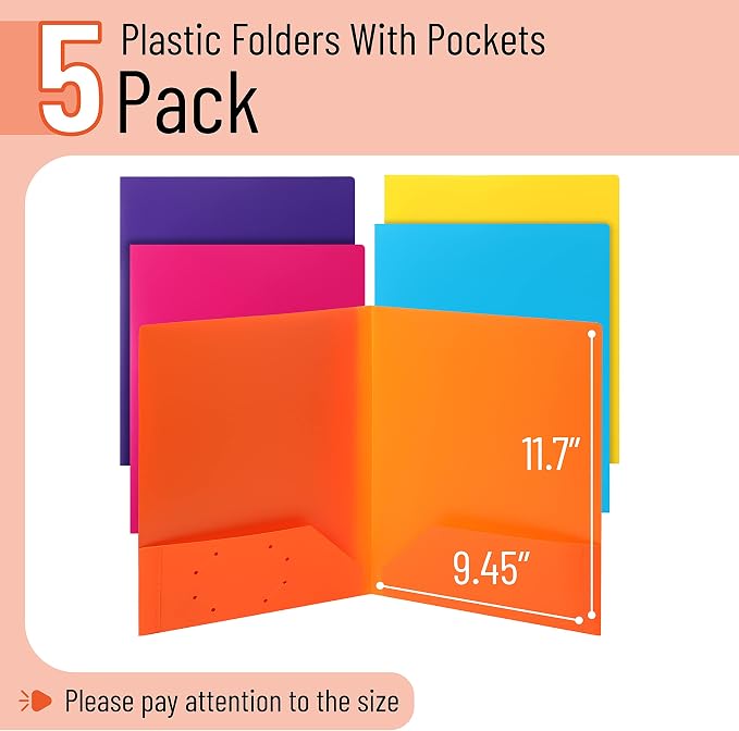 Mr. Pen- Plastic Folders with Pockets, 5 pcs | Aesthetic File Folder with Business Card Slot, 2-Pocket Folder, Back to School, Office, Filing Supplies