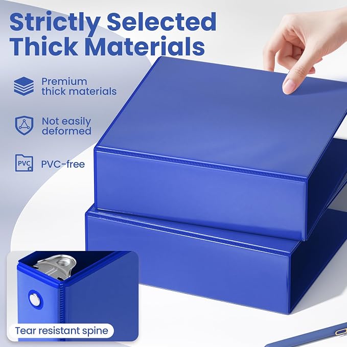 SUNEE 3 Ring Binder 3 Inch 1 Pack, Clear View Binder Three Ring PVC-Free (Fit 8.5x11 Inches) for School or Office Supplies, Cobalt Blue