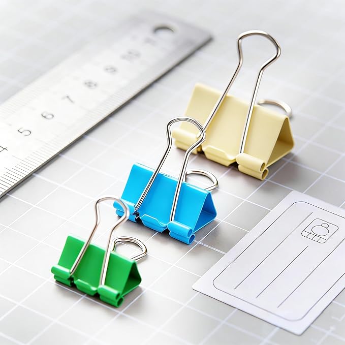 Binder Clips Assorted Sizes, Durable Metal Binder Clips for Office, Cute Desk Supplies for Teachers Student (60, Colorful)