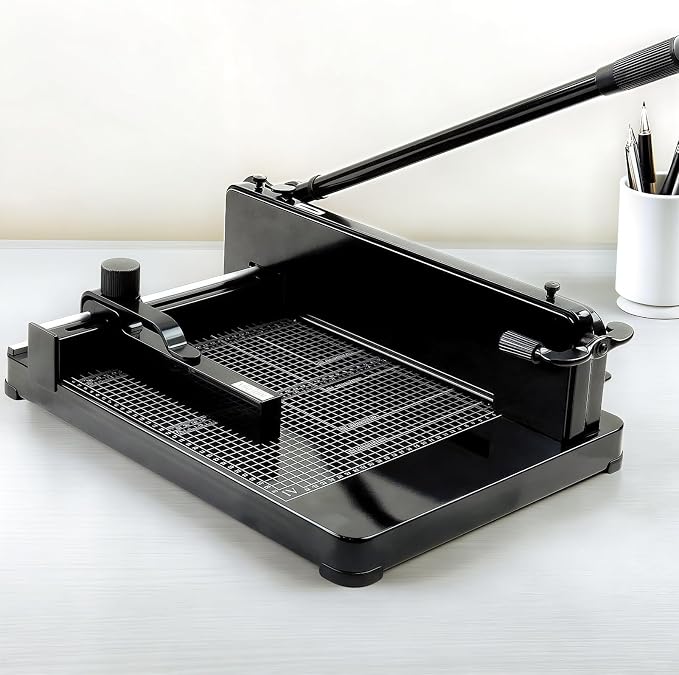 12 Inch Heavy Duty Guillotine Paper Cutter, 400 Sheet Capacity | Solid Steel A4 Stack Trimmer with Safety Lock and Clear Grid for Offices, Schools, Print Shops and Commercial Cutting Tasks