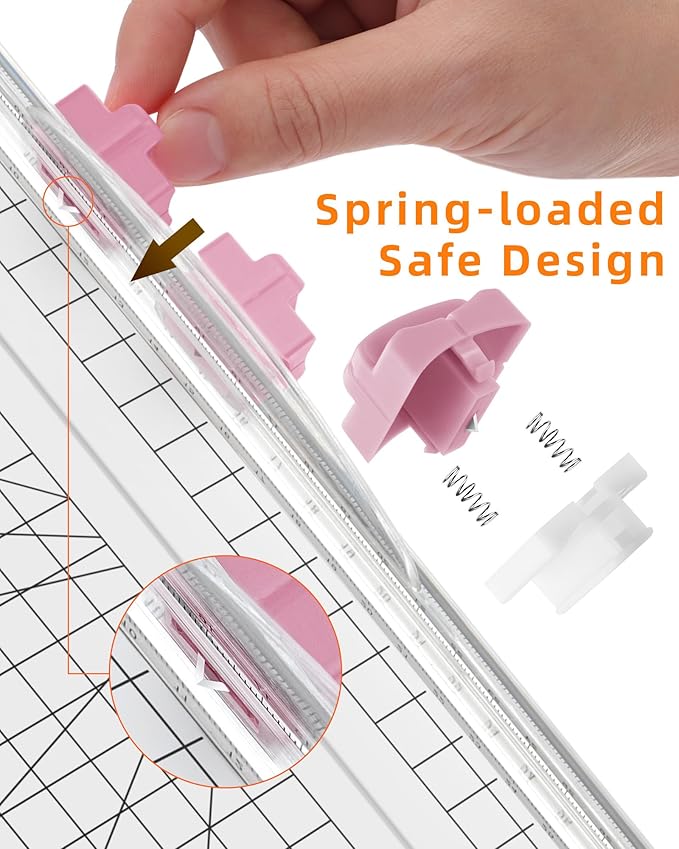 Firbon 5 Piece Pink Refill Blades for Paper Cutter, Spring-Loaded Safeguard Design Replacement Blade for Paper Trimmers