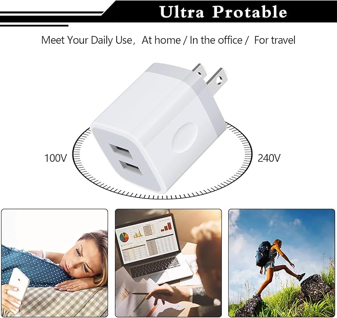 Wall Charger,USB Brick 3Pack 2.1A/5V Dual Port USB Plug Charger Cube Power | Adapte Fast Charging Block for iPhone 17 16e 16 15 14 13 12 Pro Max 8 7 6 Plus 5S,iPad,Samsung Galaxy S8 S7 S6,Android Phone