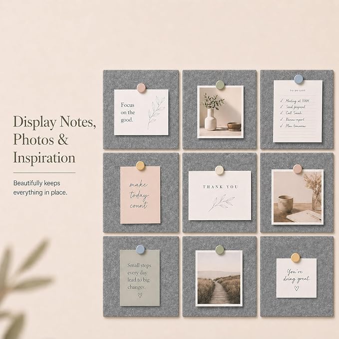 Felt Bulletin Board Tiles, Large Cork Board Alternative,24 x 36 in | 0.35 in modular felt wall tiles for notes, photos, schedules, reminders in offices, classrooms, home and office workspaces