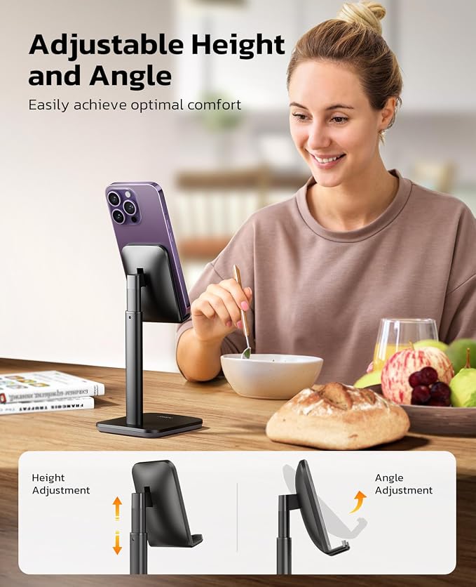 Nulaxy Phone Stand, Height Angle Adjustable Cell Phone Stand, Phone Holder for Desk Compatible with Phone 16 15 14 13 12 Mini 11 Pro Xs Max Xr X 8 7 6 6s Plus, All Smartphones (4-8 inches) - Black