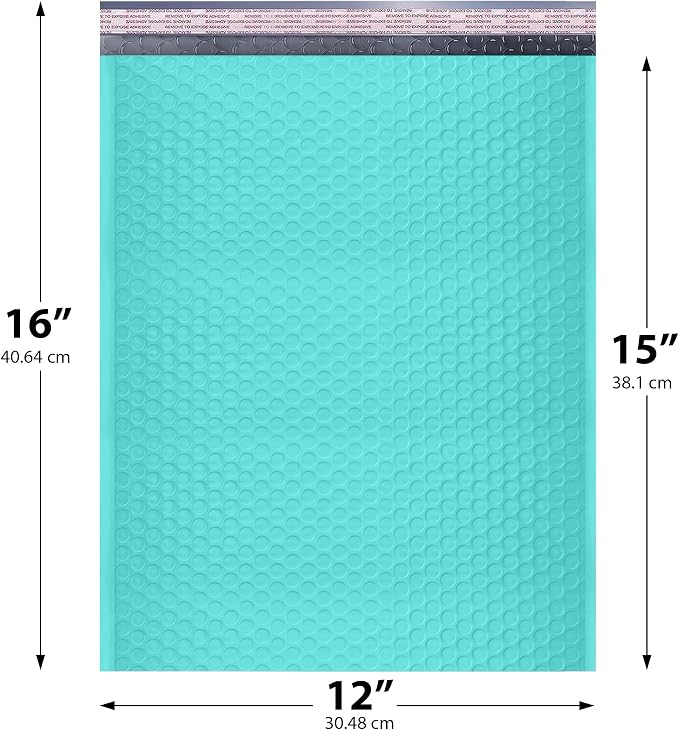 Teal Bubble Mailers 12x15, Self Seal Poly Padded Envelopes, 100 Pack Bulk | Holds Clothing & Bulk Items, No Tape Needed, Cushioned Protection, Water-Resistant Poly, For Small Business Shipping