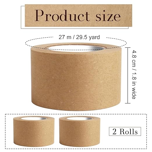2 Pack Brown Packing Tape,Water Activated Tape Brown Paper Tape for Shipping, Storage, Crafts(48 mm x 59 Yard)