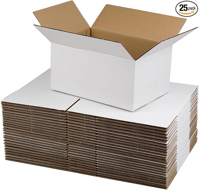 White Shipping Boxes 10x7x5 Inches Small Corrugated Cardboard Boxes, 25 Pack