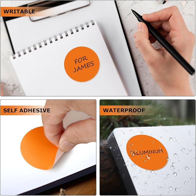 Orange Round Stickers 2 Inch Waterproof Vinyl Coding Labels 80 PCS | Strong adhesive, Removable, Tear- & Scratch resistance, Easy to peel, Glossy finish, Writable dots for crafts office school