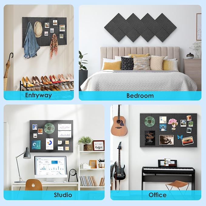 Bulletin Board 47" X 24" Cork Boards for Wall Alternative 8 Pack Grey Fine-Stripe Felt Bulletin Board 48 Safe Adhesive 35 Push Pins for Office School Home Room Decor