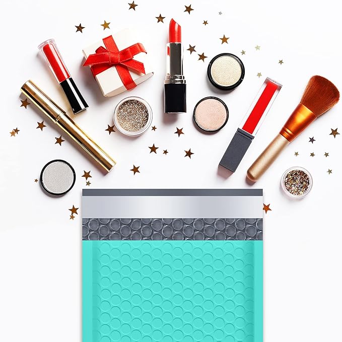 UCGOU Bubble Mailers 5x8.6 Inch Usable Size 5x7 Inch Teal 50 Pack Padded Envelopes Small Business Mailing Packages Self Seal Adhesive Waterproof Boutique Shipping Bags for Jewelry Makeup Supplies