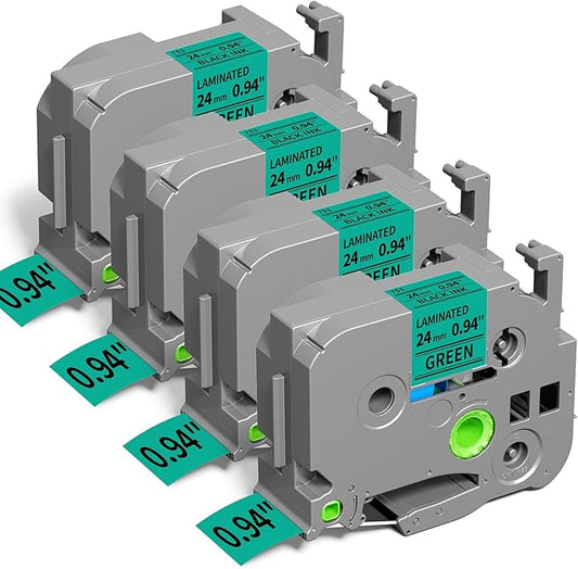 TZ Tape 24mm 0.94 Inch Laminated Green TZe-751 Compatible with Brother P-Touch Label Tape 1”for PT-D610BT P710BT D600 Cube Plus E560BTVP E510VP TZe Label Maker Refill, Black on Green 24 mm, 4-Pack