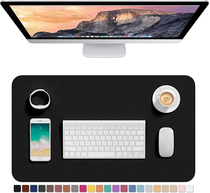 Hsurbtra Desk Pad, 23.6" x 13.8" PU Leather Desk Mat, M Extended Mouse Pad, Waterproof Desktop Blotter Protector, Non-Slip Ultra Thin Small Laptop Keyboard Writing Mat for Office Home, Black