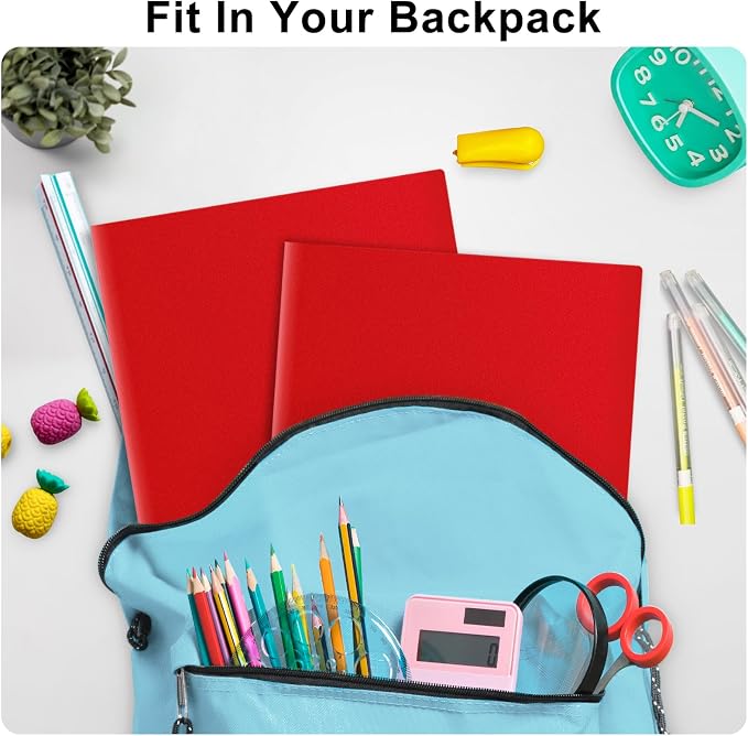 ViVin 12-Pack Sturdy Plastic Folder with Pockets, Poly Folders with 2 Pocket, Plastic Pocket Folder with Business Card Slot, for School, Home, Office (Red)