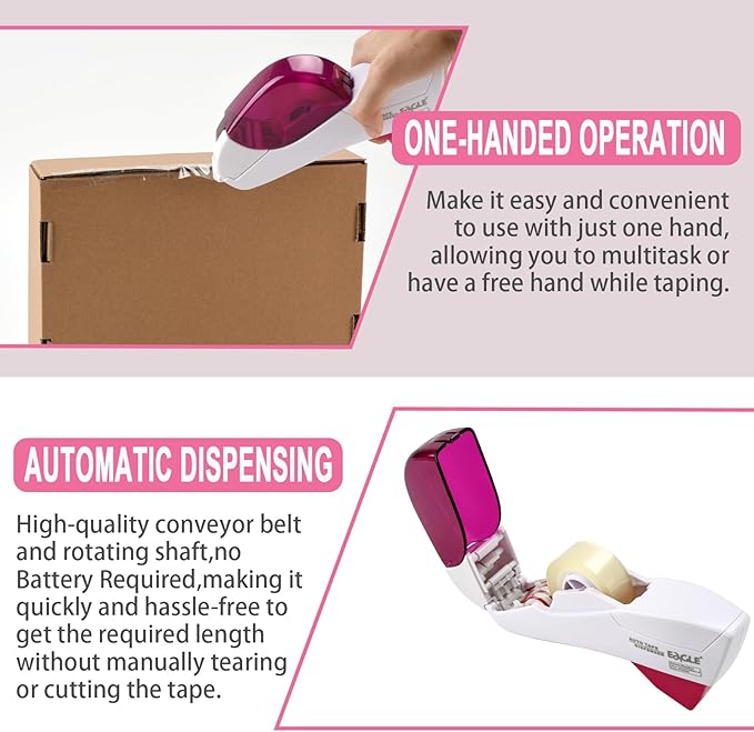 Automatic Tape Dispenser for Wrapping Gifts, Handheld Packaging Tape Dispenser Gun with Cutter, Dispensers for Adhesive Tapes-White