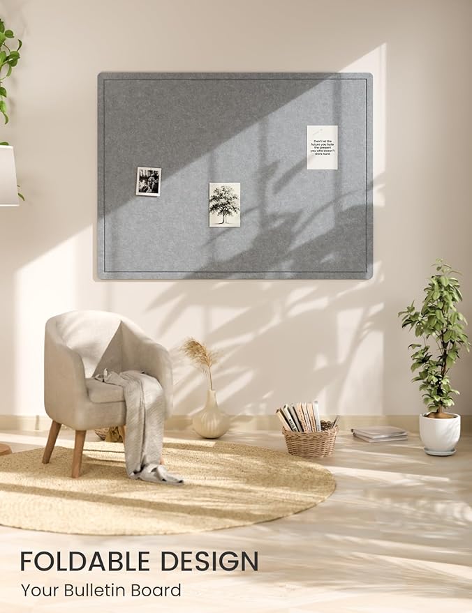 Fluxynara 47.2" x 35.4" Large Bulletin Board, Blue Gray | Cork Board Alternative with 24 Removable Adhesive Tabs, Foldable Felt Pin Board for Home, Office, Classroom & Dorm