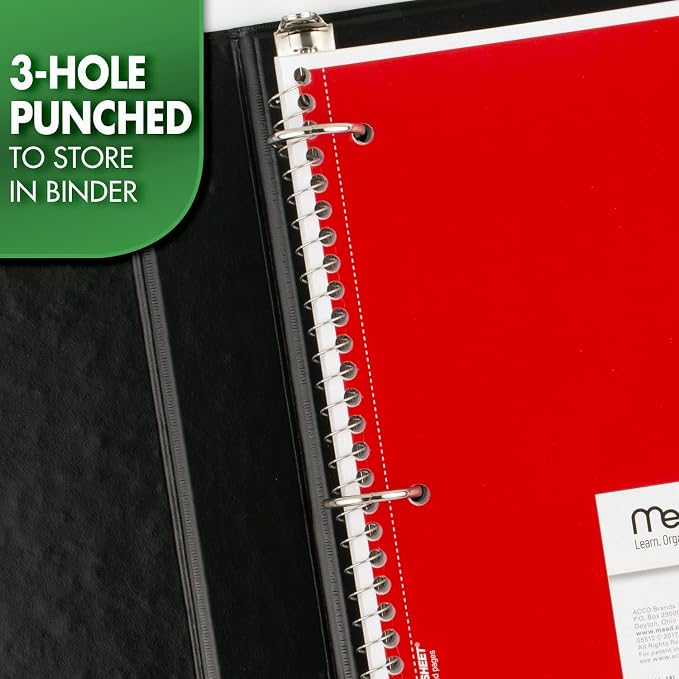 Mead Spiral Notebook, 1 Subject, Graph Ruled Paper, 7-1/2" x 10-1/2", 100 Sheets, Fire Red (05676AB5)