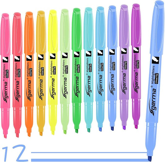 Cgerma Highlighters Assorted Colors Set, 12 Pack, Chisel Tip Bright Colors, Dry Quickly Colored Highlighters for Journaling, Study Notes, School Office Supplies