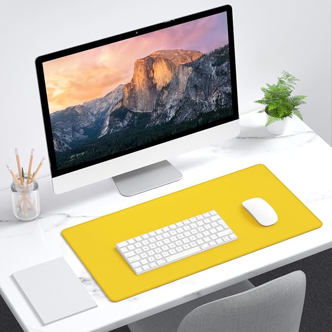 Dapesuom Large Mouse Pad, Extended Gaming Mouse Mat with Stitched Edges, Full Size Desk Mats with Non-Slip Base, Computer Big Desktop Keyboard Pad for Gamer, Laptop, Office, 23.6 x 11.8 in, Yellow