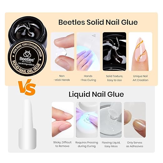 Beetles Solid Nail Glue Gel with 20ml Nail Glue Remover Set 15g for Press On Nails Acrylic Nails Tips U V Light Cured & Solid Glue Remover- Not for Uv Gel Glue