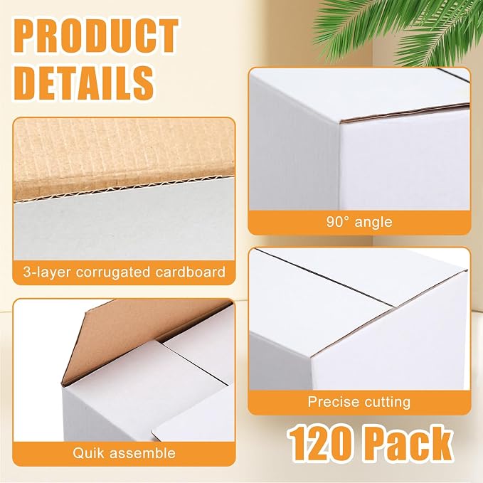 Yeaqee 120 Pcs 4 x 4 x 4 Inch Shipping Boxes Corrugated Cardboard Small Shipping Boxes for Packaging Mailing Packing Moving Small Business Storage Crafts Gifts (White)