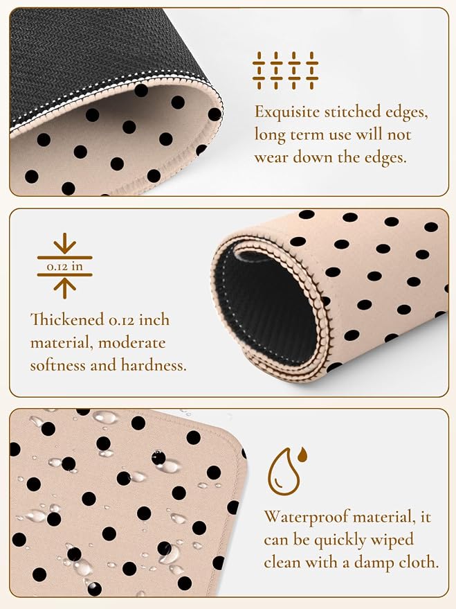 Square Cute Dots Mouse Pad with Stitched Edge, Premium Waterproof Cloth Aesthetic Small Dot Mouse Mat, Non-Slip Rubber Base Funny Mousepad Desk Accessories,Dots Brown