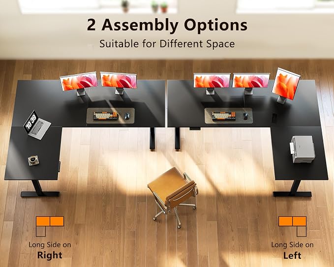 Casaottima 63 Inch L Shaped Electric Standing Desk, Home Office, Black | Reversible Corner Desk with Height Adjustment, Ergonomic Sit Stand Table for Home Office, Computer Workstation