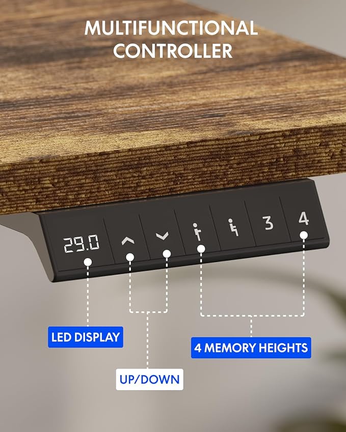 FLEXISPOT Standing Desk with Monitor Stand, 48 x 24 Inches One-Piece Electric Height Adjustable Computer Desk with Cup Holder for Home Office, Rustic