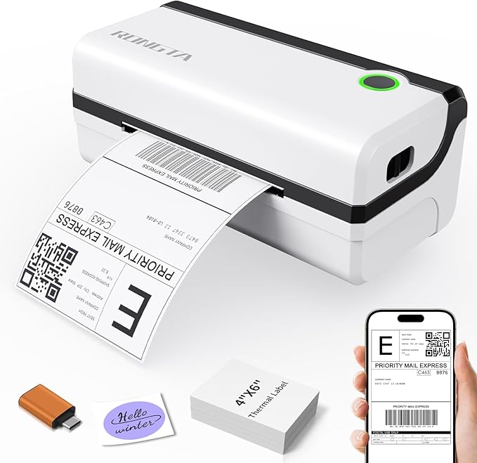 Rongta Bluetooth Thermal Shipping Label Printer, Wireless 4x6 Shipping Label Printer for Packages, Support Android&iPhone and Windows, Widely Used for Amazon, Ebay, Shopify, Etsy, USPS